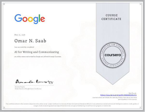 Coursera certificate A46SOEDDL31S